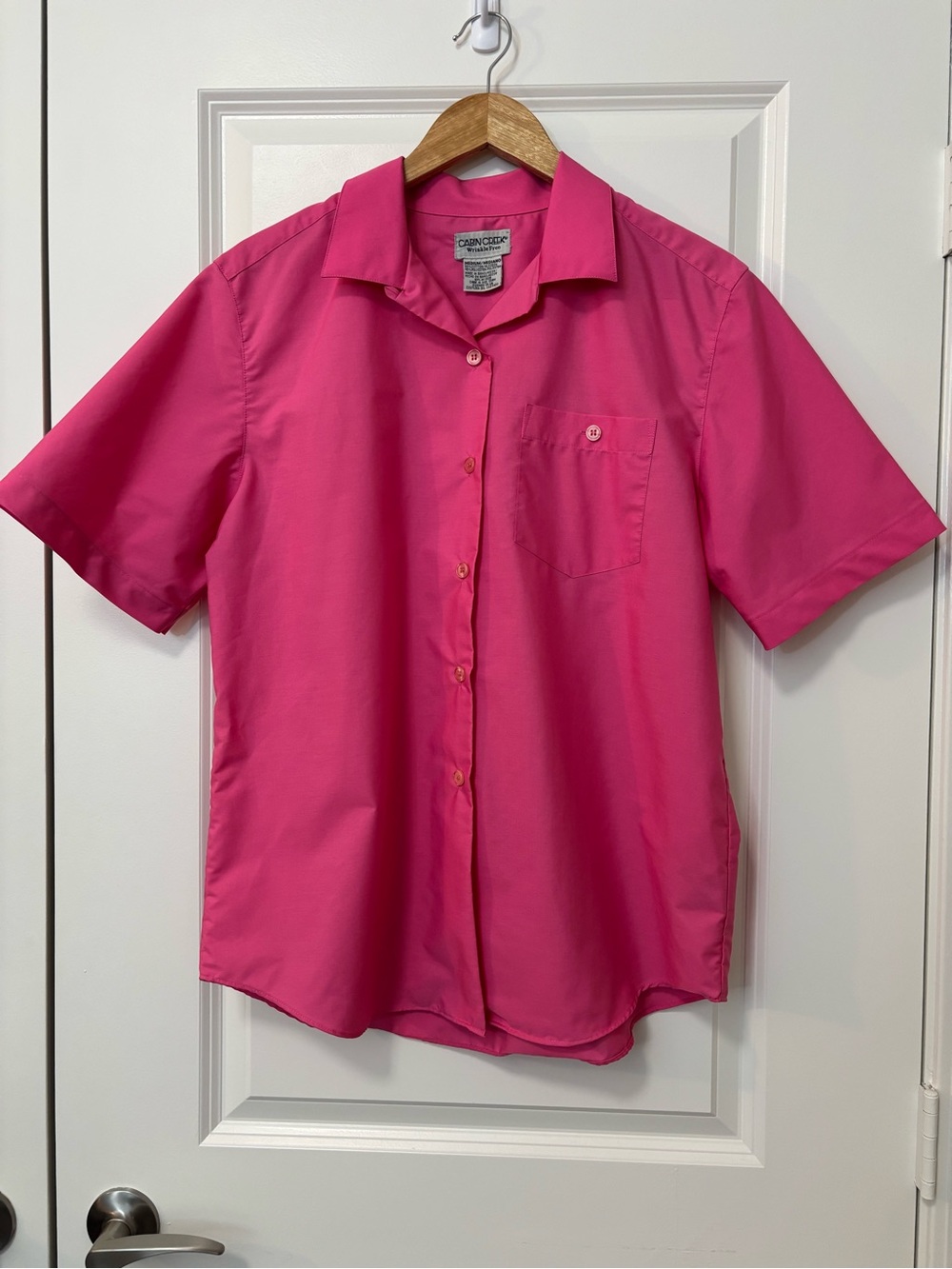 Cabin Creek Vintage 90s Pink Short-Sleeve Button Down Top, Size M